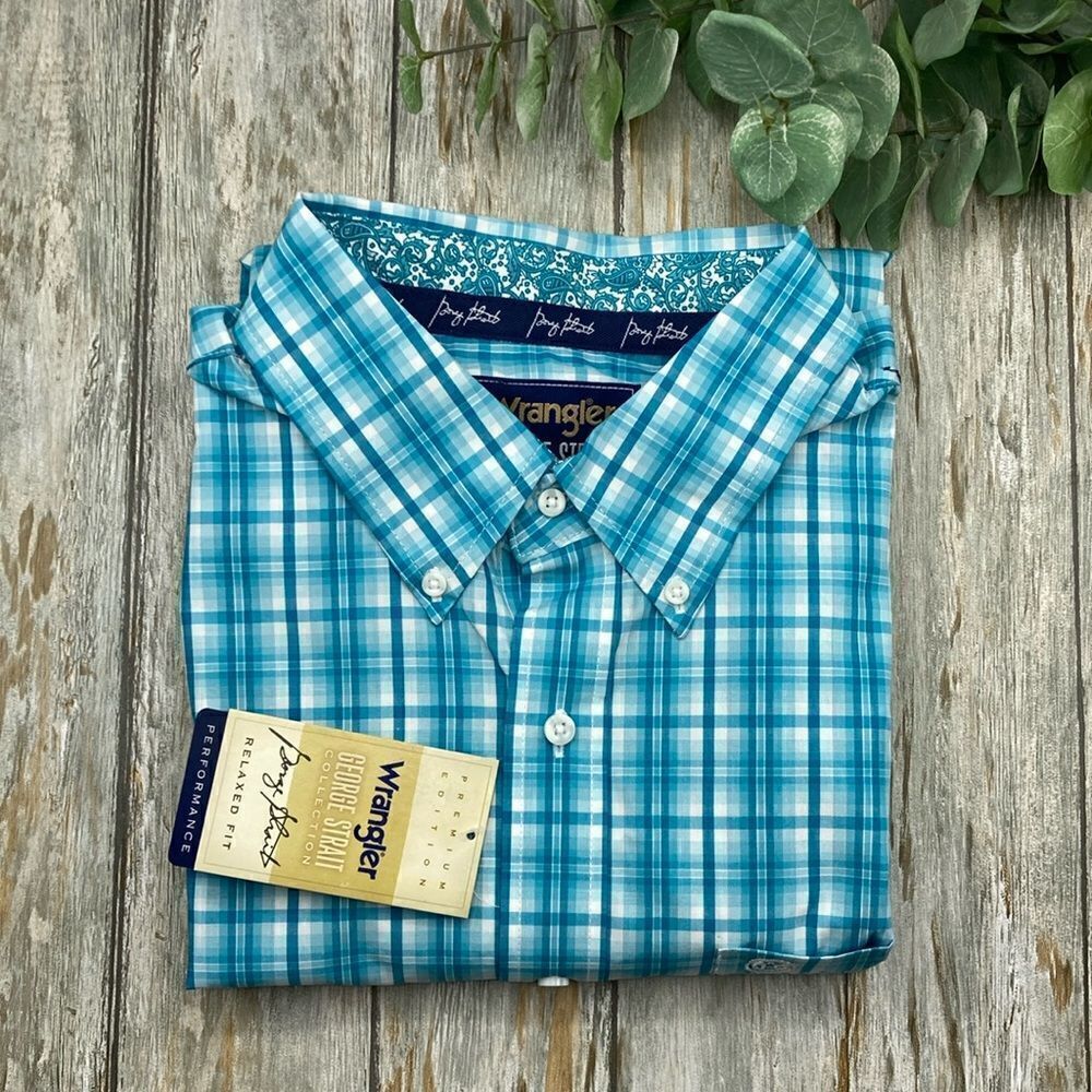 Mens Wrangler George Straight Plaid Button Front Shirt Western Cowboy Country XL